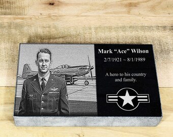 Etched Granite Memorial Marker: Military & Public Service Tribute
