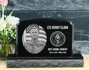 Personalized Small Black Granite Garden Memorial: Military, Firefighter, Police, EMS Tribute - Chamfered Style