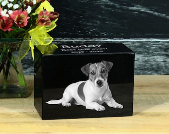 Personalized Granite Pet Urn, Custom Photo Memorial Keepsake for Dog Cat