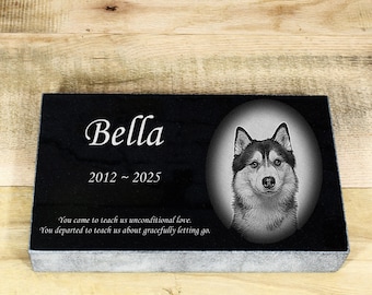 Personalized Granite Pet Memorial Stone, Custom Photo Engraved Headstone, Outdoor Grave Marker