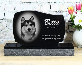 Pet Garden Monument Granite – Custom Pet Memorial - A Timeless Tribute - Wave Top Style - ships FREE