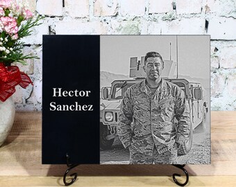Etched Marble Service Member Plaque: Custom Military Memorial