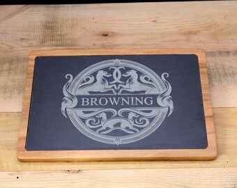 Etched Greyhound Acacia Wood Charcuterie Board - Personalized Slate Serving Tray