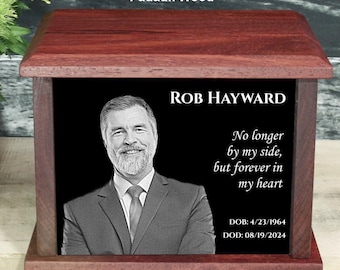 Custom Etched Marble & Padauk Wood Cremation Urn
