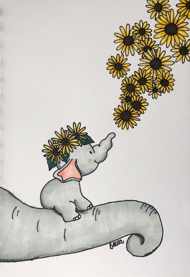 Elephant Sunflower Print Etsy