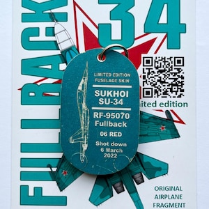 Collectable keychain from the Russian Su-34 plane shot down over Kharkov on March 6, 2022 Aircraft Skin Keyring