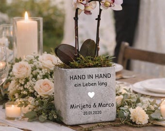 Wedding Gift for the Bride and Groom – Personalized Concrete Wedding Gift | Wedding Money Gift with Names & Date | Flower Pot