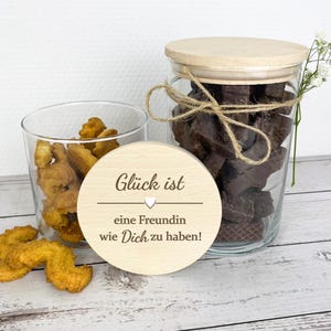 Personalisierbares Vorratsglas – "Glück ist eine Freundin wie dich zu haben" – Geschenk beste Freundin – 3 Größen – inkl 3D-Herz & Grußkarte