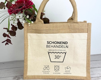 Personalisiertes Geburtstagsgeschenk – Lustige Jutetasche „Schonend behandeln“ mit Zahl – Geschenk zum 30. 40. 50. 60. 70. 80. Geburtstag