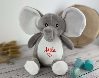 Kuscheltier Baby personalisiert mit Name | Geschenk Kinder Elefant | Geburt Taufe Weihnachten Stofftier Weihnachtsgeschenk Baby