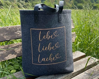 Filztasche Lebe Liebe Lache | Motivation Spruch | Geschenk Freundin Schicksalsschlag | Gute Laune Tasche Alltag Arbeit