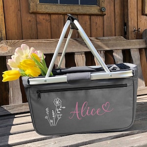 Personalisierter Einkaufskorb mit Namen I Blumenmotiv & Herzschrift I faltbarer Korb Geschenk für Frauen Mama Oma Weihnachten Geburtstag
