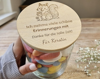 Regalo di addio personalizzato per maestra d'asilo – barattolo con nome e frase – regalo per l'asilo con scoiattolo