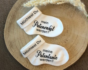 Patentante fragen Möchtest Du meine Patentante werden? • Babysocke • Pantenonkel fragen • Überraschung Baby Taufe • Geschenkbox