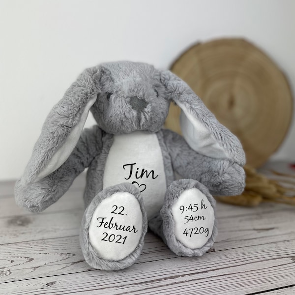 Kuscheltier Baby personalisiert Hase | Geburt Geschenk Kinder | Geschenk Geburt Taufe Plüschtier