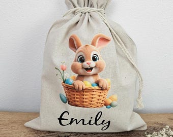 Personalized Easter bag with name – Easter basket for children – Personalized Easter basket – Easter gift for children with cute bunny motif