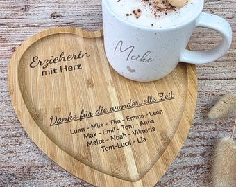 Farewell gift for a kindergarten teacher | Personalized mug & heart-shaped tray with children's names | Kindergarten teacher farewell gift set