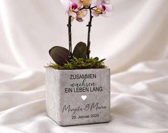 Gepersonaliseerd huwelijksgeschenk | Cadeau voor het bruidspaar | Geldgeschenk voor de bruiloft | Bloemenpot met gegraveerde namen | Cadeau voor de burgerlijke ceremonie