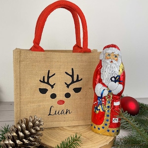 Nikolausgeschenk Kinder Nikolaussack personalisiert| Nikolaus Tasche | Geschenktasche Weihnachten | Rentier | Jutesack Name