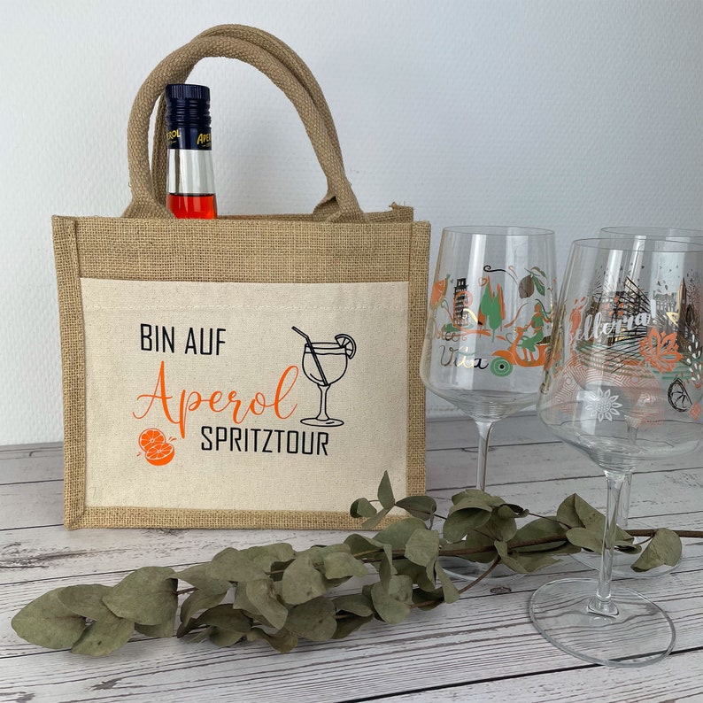 Aperol Spritztour Geschenk Geschenktasche für Getränke Tasche Aperol Spritz Tour Geschenk Geburtstag Freundin Getränketasche klein Bild 4