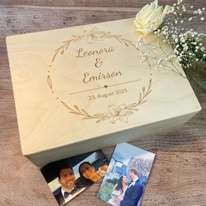 Geschenkbox Hochzeit personalisiert | Erinnerungskiste Hochzeit mit Gravur | Hochzeitsgeschenk mit Namen | Holzbox Hochzeit Geldgeschenk