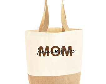 Tote bag personalized, gift mom, bag with name, gift idea mother child name, cotton, long straps, tote bag
