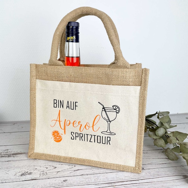 Aperol Spritztour Jutetasche | Geschenktasche für Getränke | Tasche Aperol Spritz Tour | Geschenk Geburtstag Freundin Getränketasche klein