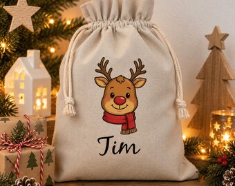 Personalized Santa sack – Reindeer Santa sack with name, Christmas bag, Christmas sack for children
