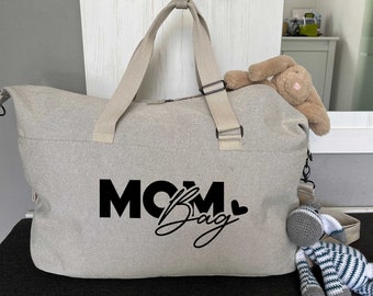 Mom Bag | Kliniktasche | Tragetasche Klinik groß XXL | Aufdruck in Deiner Wunschfarbe personalisiert | Geschenk zur Geburt Weekender