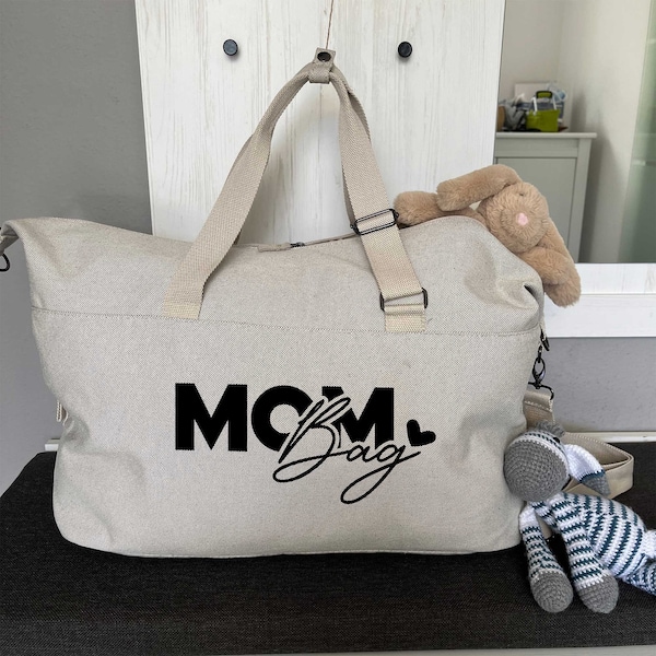 Mom Bag | Kliniktasche | Tragetasche Klinik groß XXL | Aufdruck in Deiner Wunschfarbe personalisiert | Geschenk zur Geburt Weekender