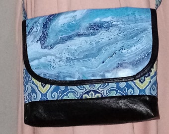 Pour Painting Sling Purse, handmade, over the shoulder bag, medium