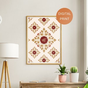 Ik Onkar Motif Wall Art | Punjabi Spiritual Decor | Gurmukhi Art | Digital Download | Punjabi Print | Sikh Punjabi Home Decor | Sikhism