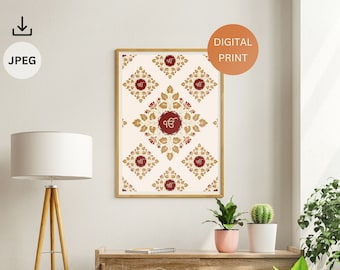 Ik Onkar Motif Wall Art | Punjabi Spiritual Decor | Gurmukhi Art | Digital Download | Punjabi Print | Sikh Punjabi Home Decor | Sikhism