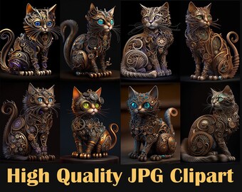 Steampunk Cat JPG Clipart Bundle / Clipart Set / 20 High Quality JPG - Digital Download - Card Making, Clip Art, Digital Paper Craft