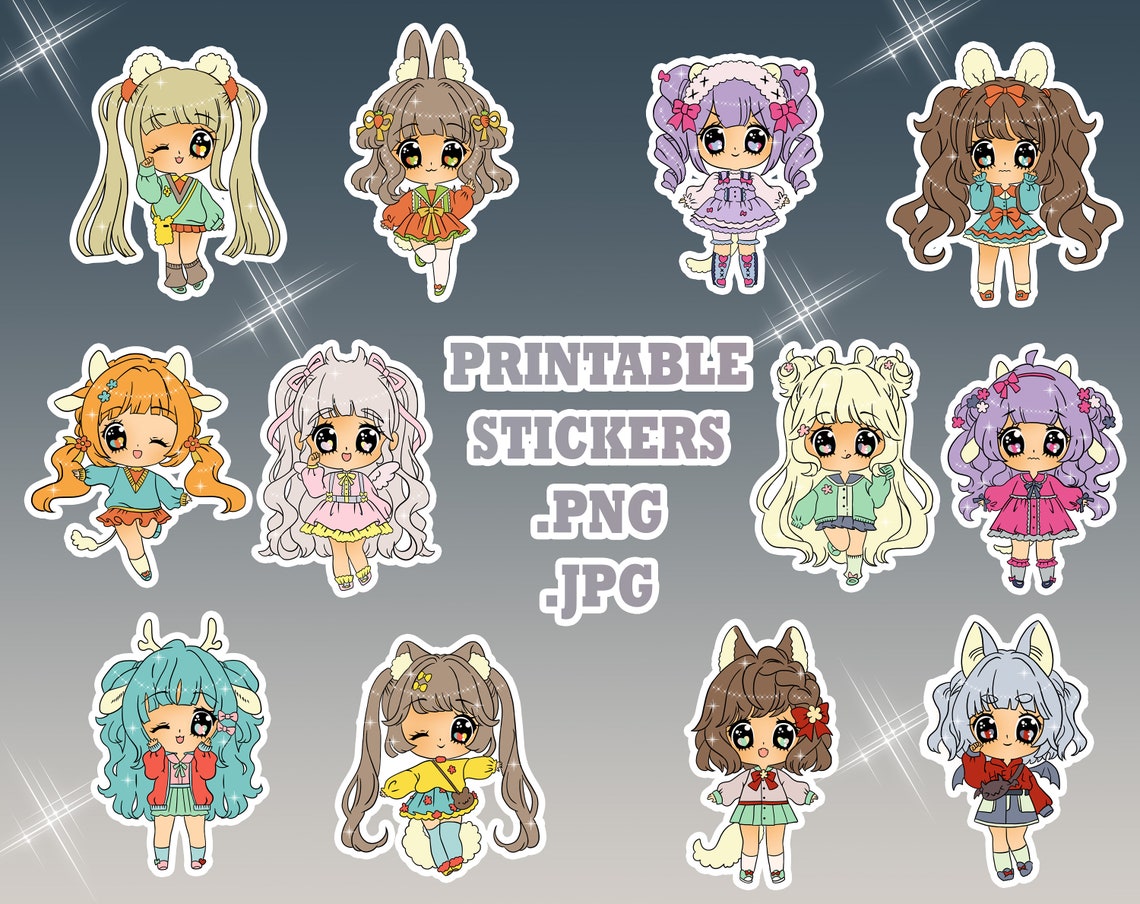 Kawaii Anime Girl Printable Stickers / Print and Cut Stickers - Etsy