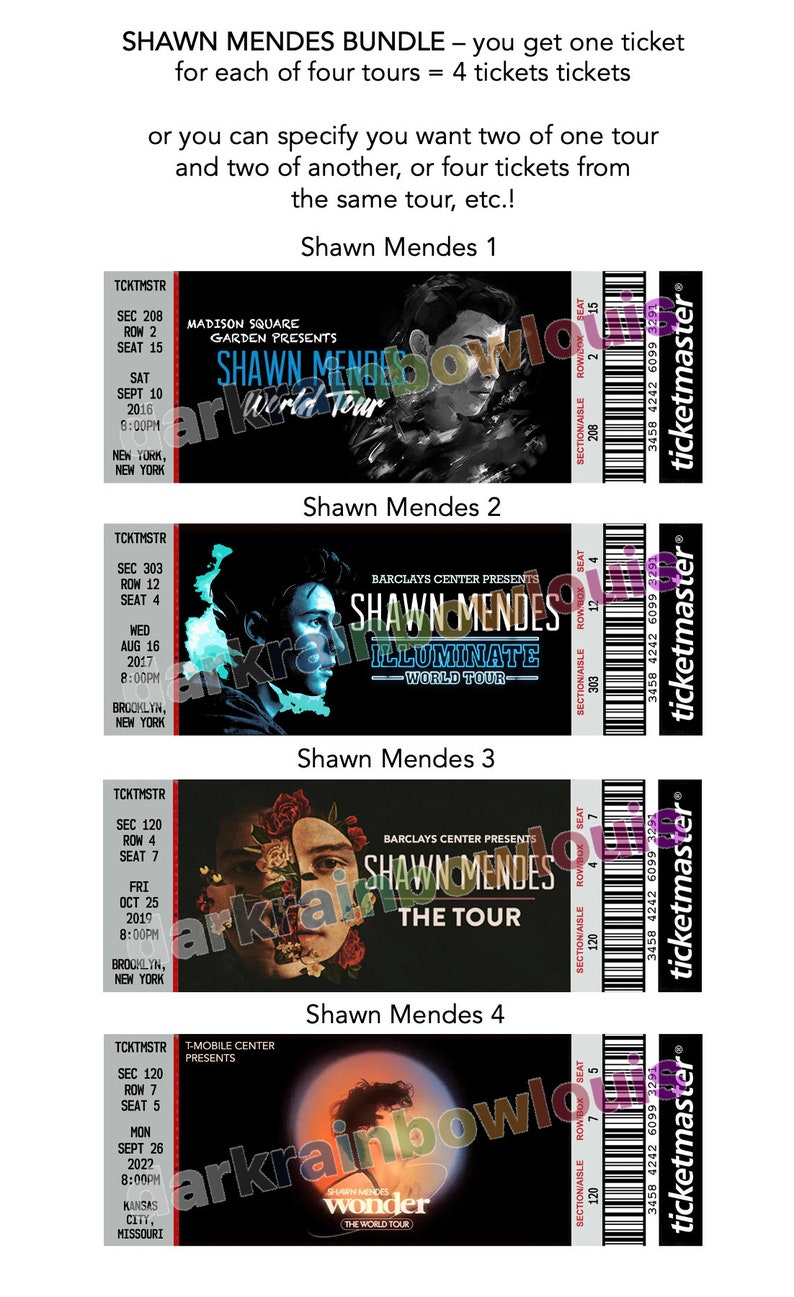 Shawn Mendes Tour Bundle of 4 Souvenir Concert Tickets Etsy