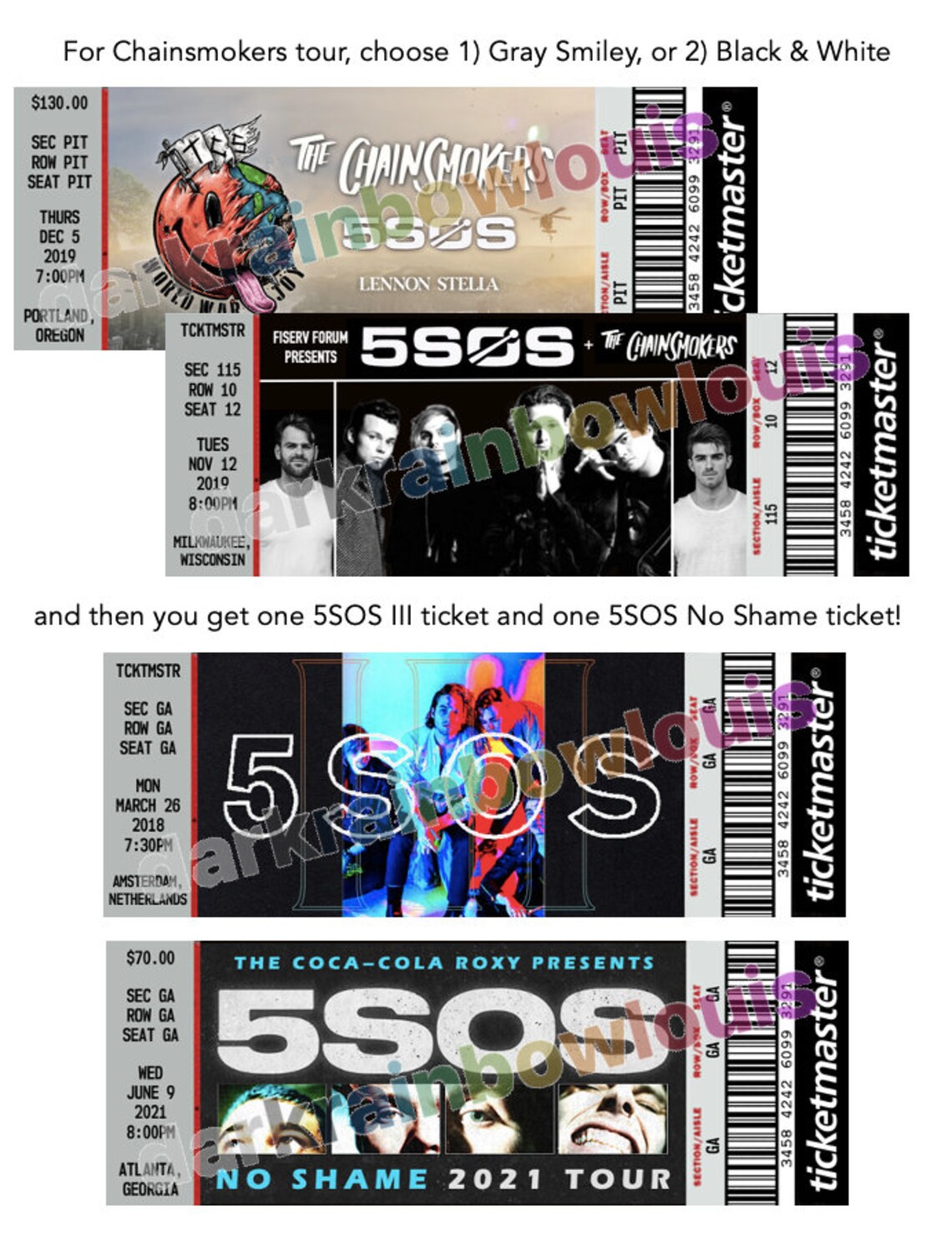 5SOS Tour Bundle of 6 Souvenir Concert Tickets | Etsy