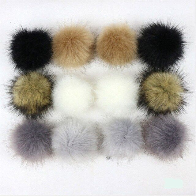 pom poms for hats,24pcs pom poms,10cm fur pompoms for hatsHandmade Hairy Ball，Fits for Knitted Hats Scarves Shawls Key Chain Accessories 