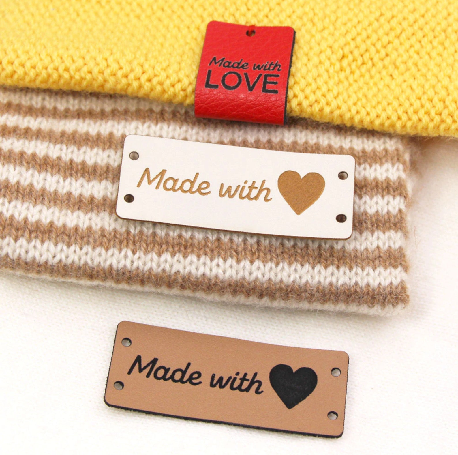 10 Made with Love Heart PU Faux Leather Labels for Sewing Etsy