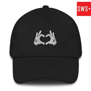 Mickey Heart Hands Emoji Embroidered Dad Hat