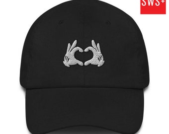 Mickey Heart Hands Emoji Embroidered Dad Hat