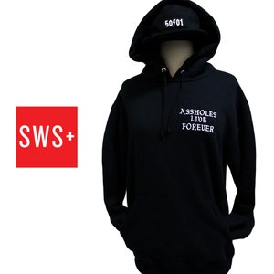 ASSHOLES LIVE FOREVER Black Embroidered Hoodie image 1