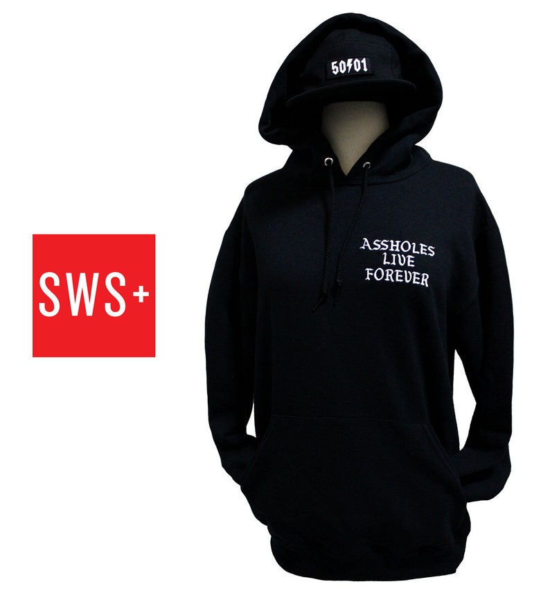 ASSHOLES LIVE FOREVER Black Embroidered Hoodie image 1