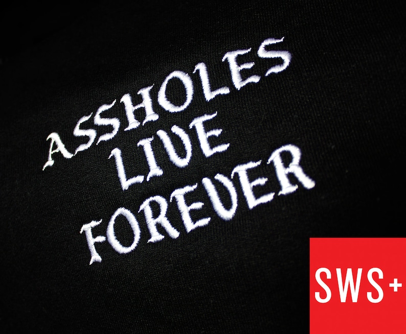 ASSHOLES LIVE FOREVER Black Embroidered Hoodie image 2