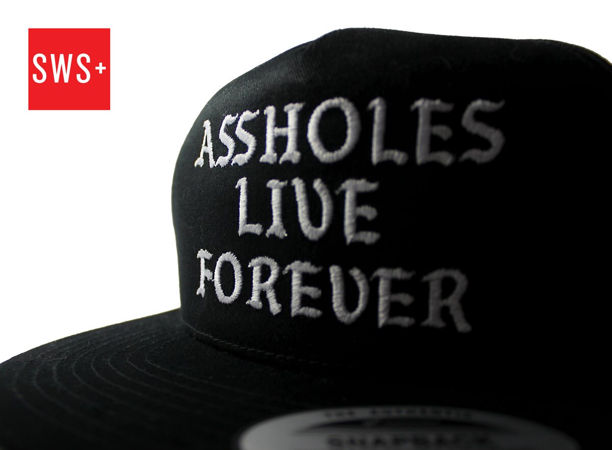 Assholes Live Forever • Black White Snapback Trucker Hat Patchwork Design Y2k Hats – LindaFinegold.com main image 4