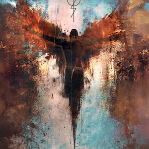 Kushiel – Angel of Sacred Fire" | Abstract Archangel Wall Art | Retribution Angel Print |Fine Art Collage, print by Alexandros Megas