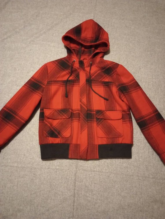 Large Wool Blend Redand Black Buffalo Plaid Hoodie Jacket Women s Size Large Etsy