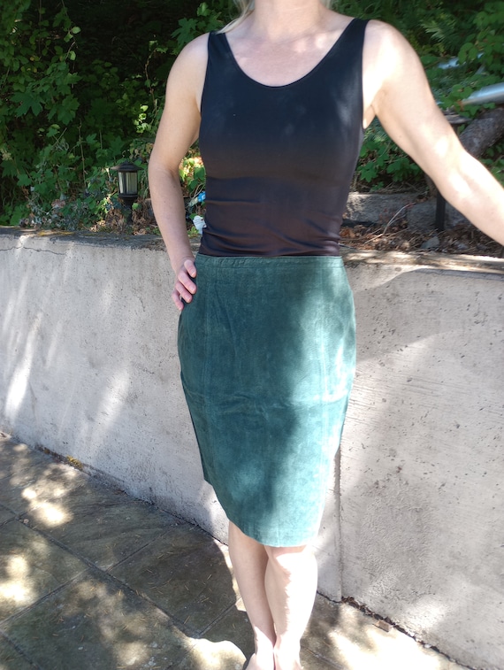 Vintage Teal green Genuine Suede Leather skirt - image 1