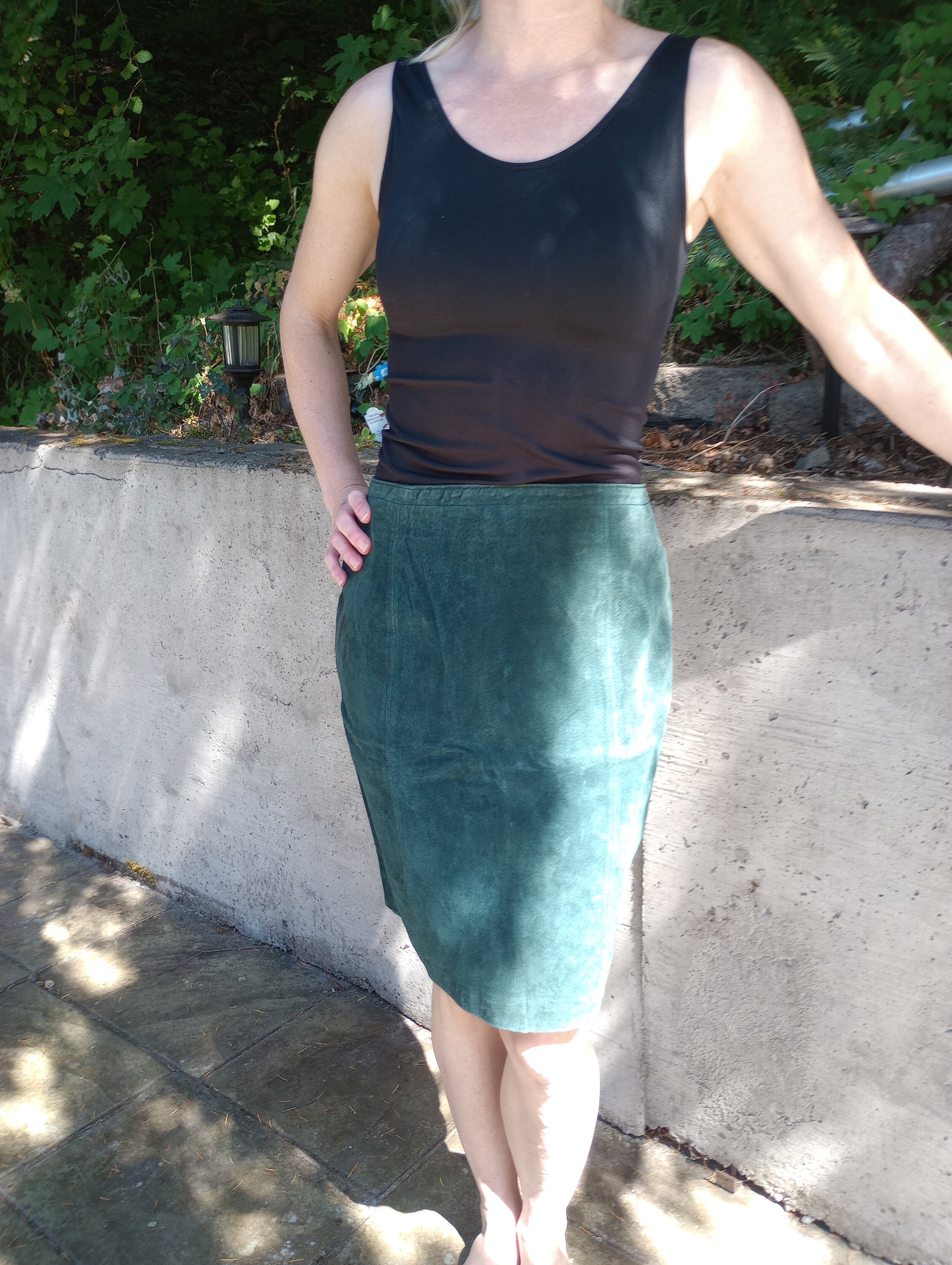 Green pencil cheap skirt suede