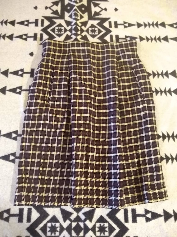 Designer wool Cashmere and silk plaid skirt - image 1